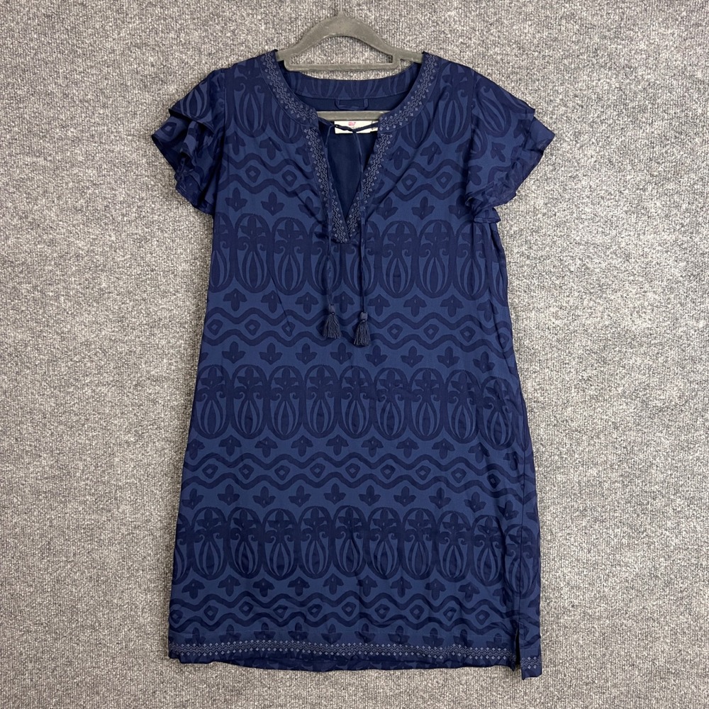 Vineyard Vines Navy Blue Dress Women's Medium Short‎ Sleeve Tassel Detail